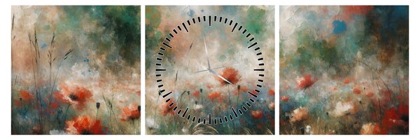 Obraz - Abstrakce pole s vlčími máky (s hodinami) (90x30 cm)