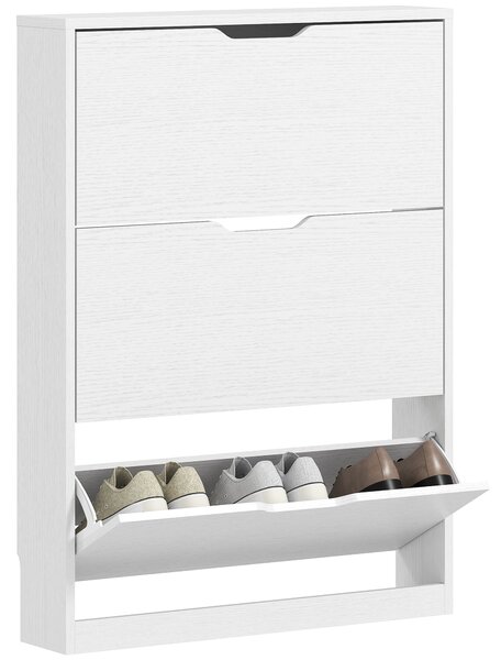 HOMCOM Skříň na boty se 3 dvířky, Botník, Skříň na obuv pro 9-12 párů bot 80 x 17 x 108 cm, Bílá | Aosom