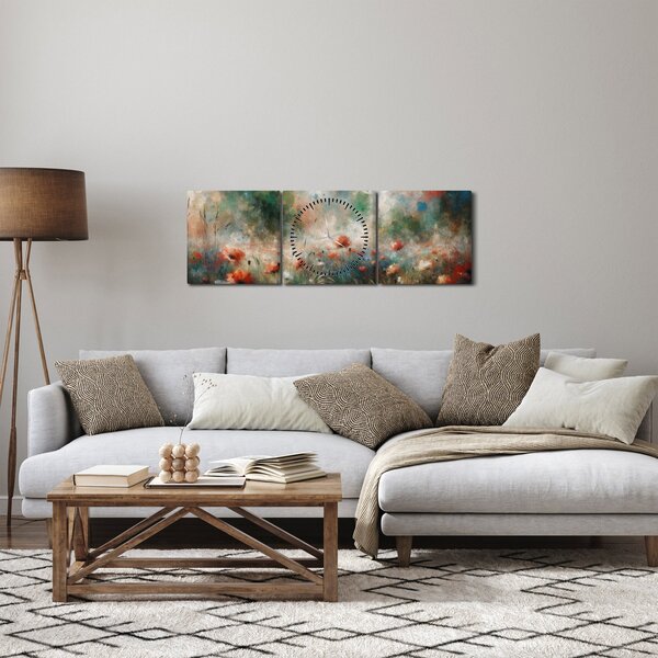 Obraz - Abstrakce pole s vlčími máky (s hodinami) (90x30 cm)
