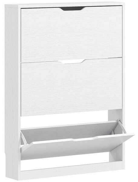 HOMCOM Skříň na boty se 3 dvířky, Botník, Skříň na obuv pro 9-12 párů bot 80 x 17 x 108 cm, Bílá | Aosom