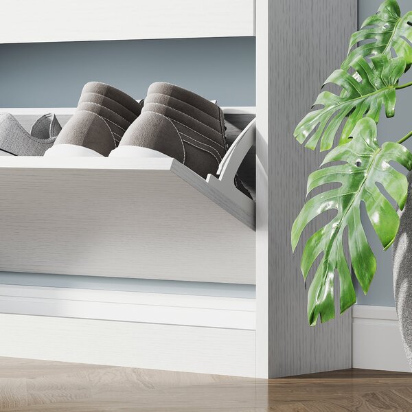 HOMCOM Skříň na boty se 3 dvířky, Botník, Skříň na obuv pro 9-12 párů bot 80 x 17 x 108 cm, Bílá | Aosom