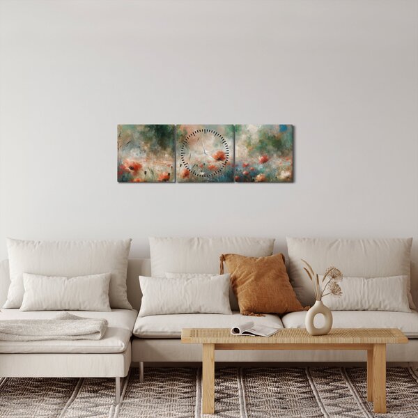 Obraz - Abstrakce pole s vlčími máky (s hodinami) (90x30 cm)