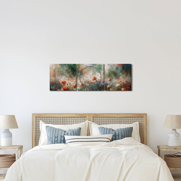 Obraz - Abstrakce pole s vlčími máky (s hodinami) (90x30 cm)