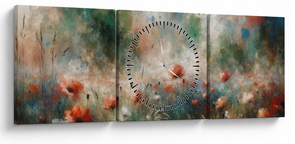 Obraz - Abstrakce pole s vlčími máky (s hodinami) (90x30 cm)