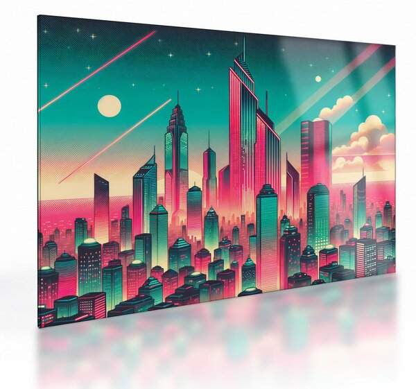 Skleněný obraz - Velkoměsto v pop-art stylu (70x50 cm)