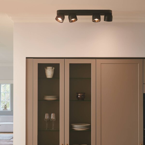Nordlux Downlight Pitcher, GU10, čtyřžárovkový, kov, černý, stmívatelný, Černá, Obývací pokoj / jídelna, kov, Moderní, Stropní svítidlo