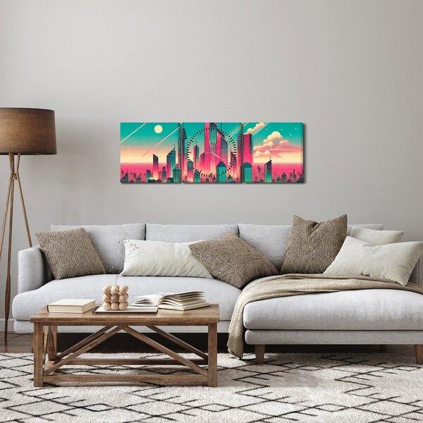 Obraz - Velkoměsto v pop-art stylu (s hodinami) (90x30 cm)