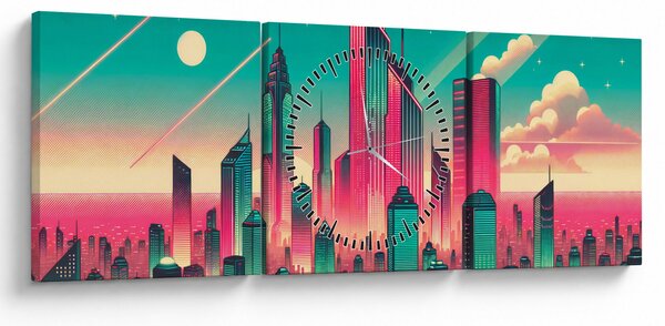 Obraz - Velkoměsto v pop-art stylu (s hodinami) (90x30 cm)