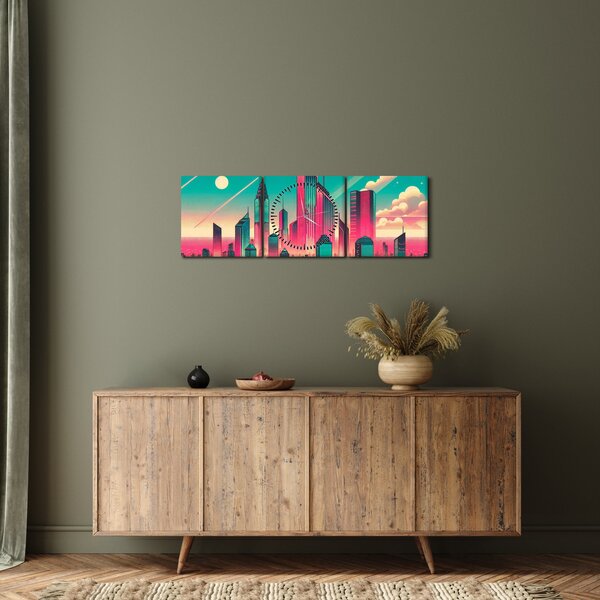 Obraz - Velkoměsto v pop-art stylu (s hodinami) (90x30 cm)