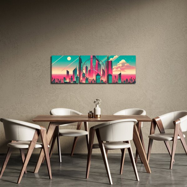 Obraz - Velkoměsto v pop-art stylu (s hodinami) (90x30 cm)