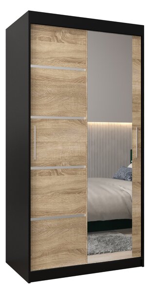 Šatní skříň 100 cm se zrcadlem Verika 2 100 (černá + dub sonoma)