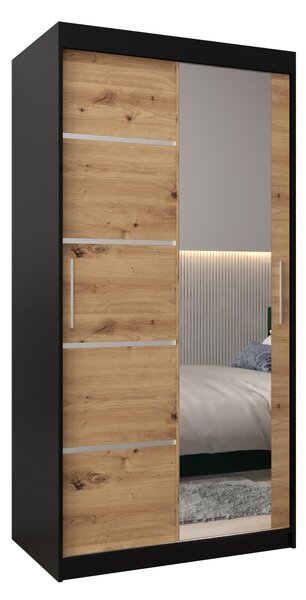 Šatní skříň 100 cm se zrcadlem Verika 2 100 (černá + dub artisan)