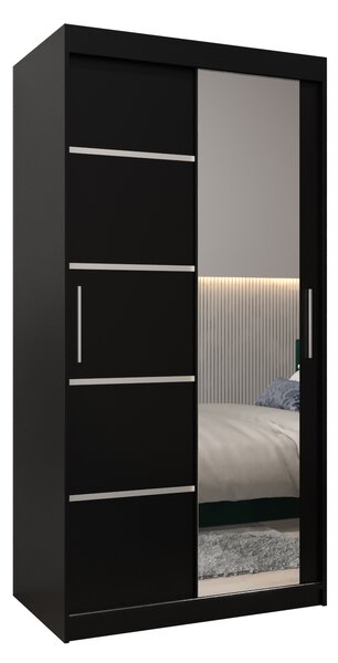 Šatní skříň 100 cm se zrcadlem Verika 2 100 (černá)