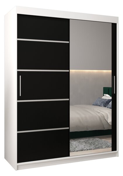 Šatní skříň 150 cm se zrcadlem Verika 2 150 (bílá + černá)