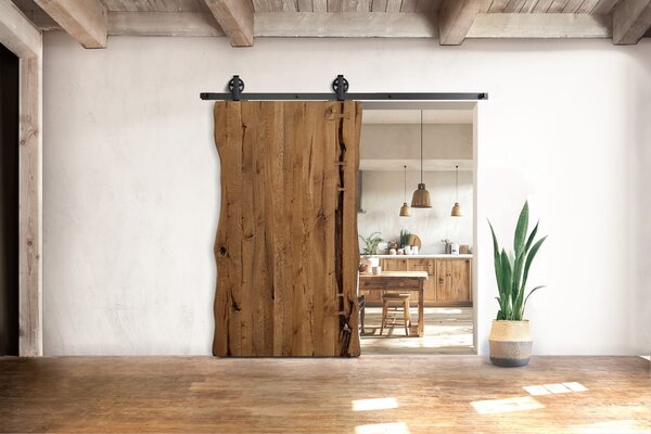 Posuvné dubové dřevěné dveře jednokřídlé ONE BOARD RUSTIC hnědý olej