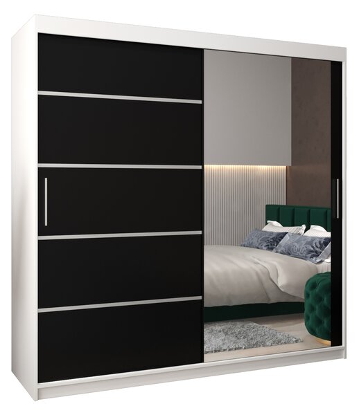 Šatní skříň 200 cm se zrcadlem Verika 2 200 (bílá + černá)