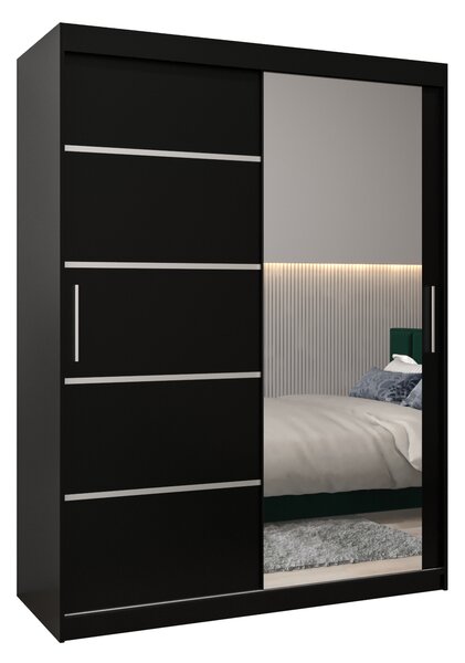 Šatní skříň 150 cm se zrcadlem Verika 2 150 (černá)