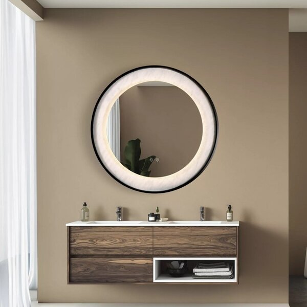 Searchlight 96060BK Stmívatelné kulaté zrcadlo s LED, MARBLE IP44, dotykový spínač, CCT 2700K-4000K, ČERNÉ