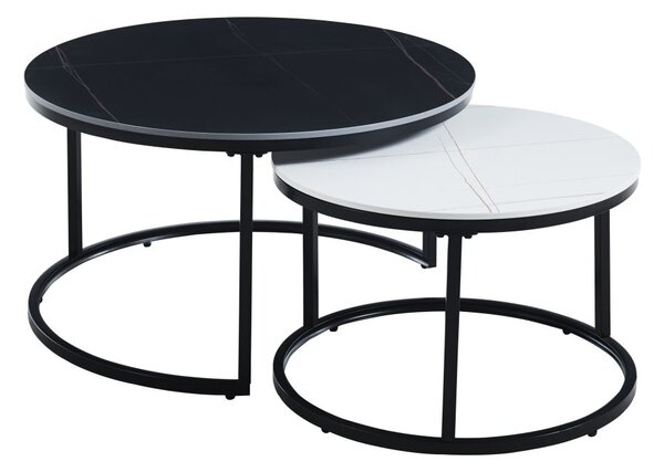 Set kulatých konferenčních stolků TIBUR - černý / bílý