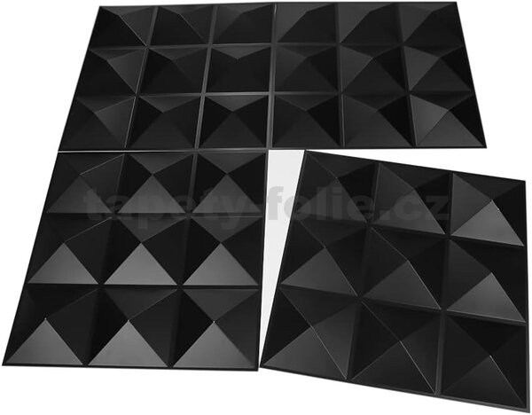 Obkladové panely 3D PVC 11004, rozměr 500 x 500 mm, Pyramids black, IMPOL TRADE