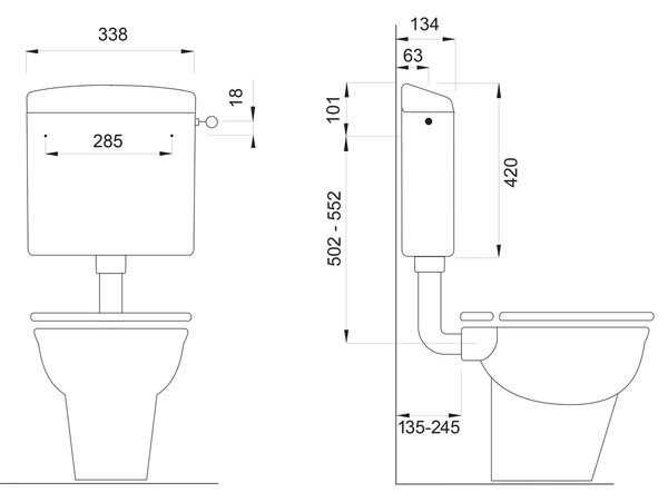 CREAVIT CREAVIT, WC kombi, dvoutlačítko 4,5/6l, spodní odpad, bílá, TP3406