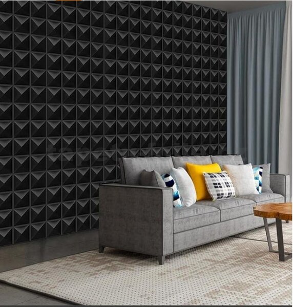 Obkladové panely 3D PVC 11004, rozměr 500 x 500 mm, Pyramids black, IMPOL TRADE