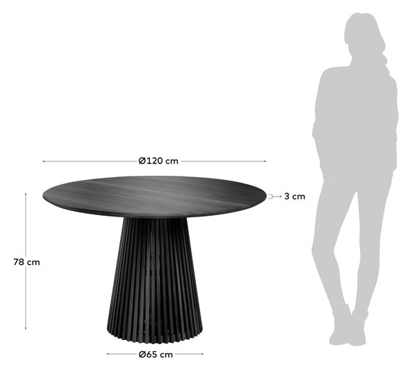 Černý kulatý jídelní stůl z masivu mindi ø 120 cm Jeanette – Kave Home