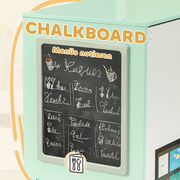 AIYAPLAY Dětská Kuchyňka, Hračková Kuchyňka s Tabulí na Křídy, Digestoří, Výrobníkem Ledu, Mikrovlnnou Troubou, Různými Spotřebiči a Realistickými Zvu