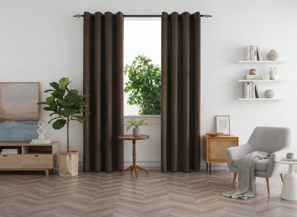 Zatemňovací závěs DUNES VELVET 140x250 cm, hnědý Zavěšení: Řasící páska