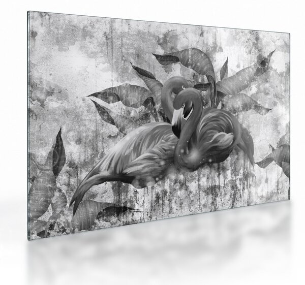 Skleněný obraz - Plameňáci graffiti (70x50 cm)