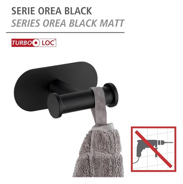 Černý samodržící držák na ručníky Wenko Orea