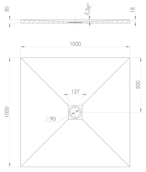 Polysan Polysan, TRENECA sprchová vanička z litého mramoru s možností úpravy rozměru 100x100cm, bílá matná, 84301.11