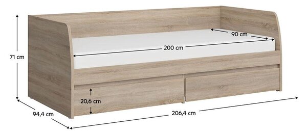 Jednolůžková postel 90 cm Nordanas 28 (dub sonoma) (s roštem) (s úl. prostorem)