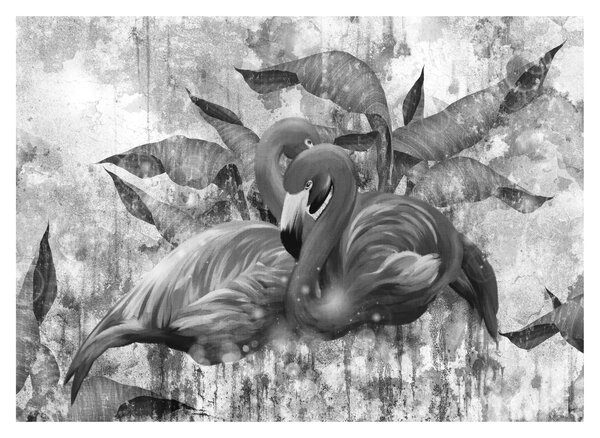 Obraz - Plameňáci graffiti (70x50 cm)