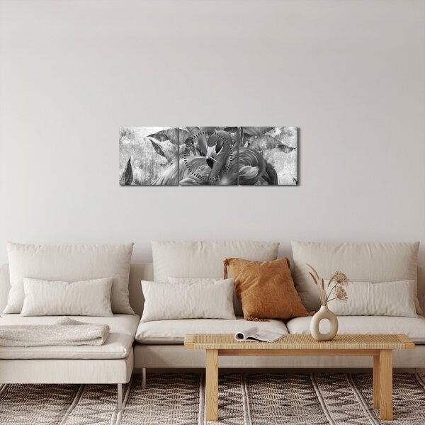 Obraz - Plameňáci graffiti (s hodinami) (90x30 cm)