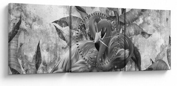 Obraz - Plameňáci graffiti (s hodinami) (90x30 cm)