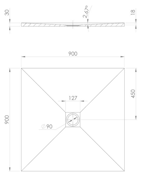 Polysan Polysan, TRENECA sprchová vanička z litého mramoru s možností úpravy rozměru 90x90cm, bílá matná, 84300.11