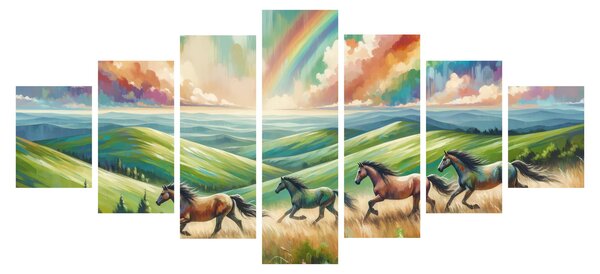 Obraz - Koni cválající krajinou (210x100 cm)
