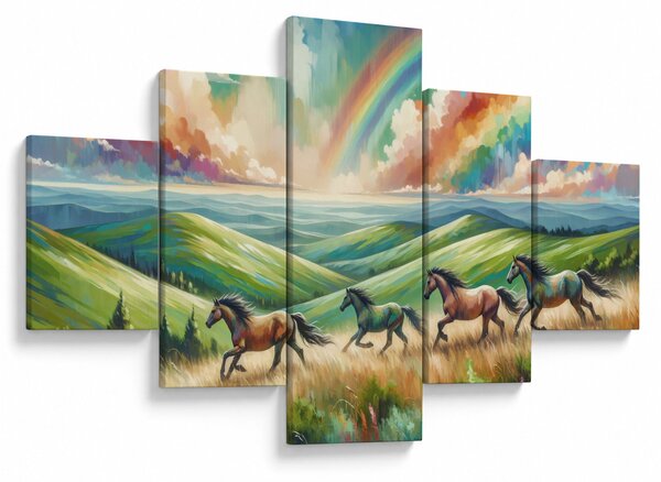 Obraz - Koni cválající krajinou (125x70 cm)