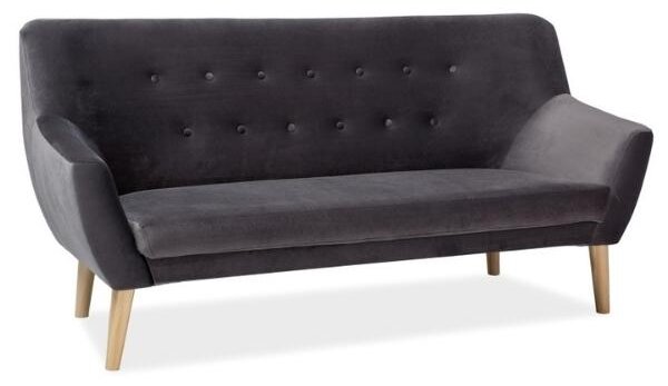 Pohovka Nordic III Velvet, šedá / přírodní dřevo