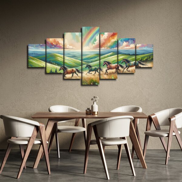 Obraz - Koni cválající krajinou (210x100 cm)