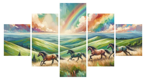 Obraz - Koni cválající krajinou (125x70 cm)