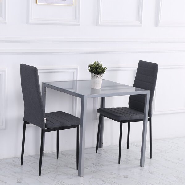 Jídelní stůl HOMCOM 75 x 75 cm, čtvercový kuchyňský stůl pro 4 osoby, jídelní stůl z tvrzeného skla s kovovými nohami, moderní stůl do kuchyně, jídeln