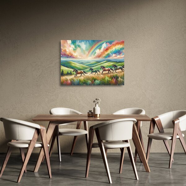Skleněný obraz - Koni cválající krajinou (70x50 cm)