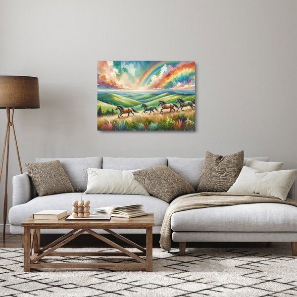 Skleněný obraz - Koni cválající krajinou (70x50 cm)