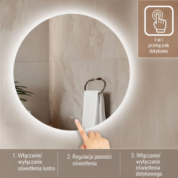 Venti Koło Led zrcadlo 50x50 cm kulatý s osvětlením 5905951180212