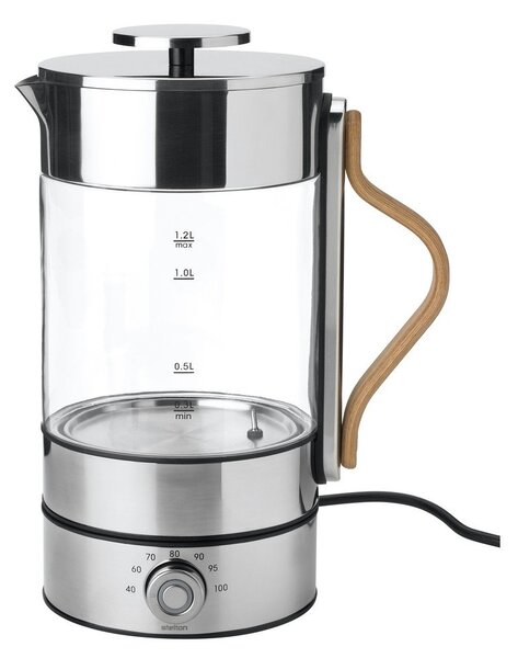Skleněná rychlovarná konvice ve stříbrné barvě 1,2 l Emma – Stelton