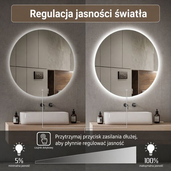 Venti Koło Led zrcadlo 50x50 cm kulatý s osvětlením 5905951180212