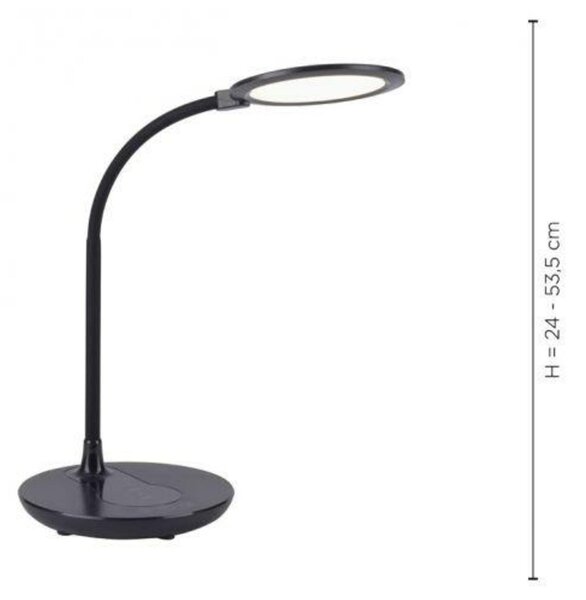 LEUCHTEN DIREKT is JUST LIGHT LED stolní lampa, černá, krokově stmívatelné, CCT, vč. nabíjení pro telefony 3000-5500K