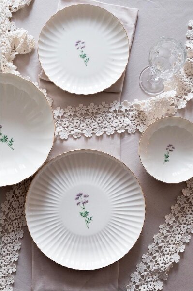 Jídelní sada 27 ks bílá/zlatá/porcelán